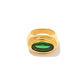 Bague en acier inoxydable plaqué or 18 carats avec zircon vert ovale à facettes étanche - Or Pierre Verte Ovale (YR33_2)