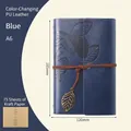 Blue A6 vintage PU leather leaf notebook with 75 sheets of brown kraft paper and leaf pendant - Blue / A6