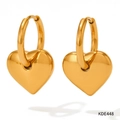 Polished gold-plated stainless steel heart drop earrings on white background KDE448 - Gold (KDE448)