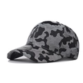 Macro detail of camouflage baseball cap with breathable eyelets and SPORT sticker - Adjustable / Grey Camouflage