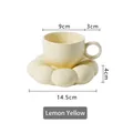 Lemon yellow macaron sunflower ceramic coffee cup and bubble saucer set in glossy finish - Lemon Yellow