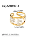 Anello in acciaio dorato con lettera E e cuori di strass, misura regolabile per donna - Stile Lettera E Cavo (BYJZ240710-4)