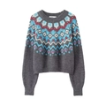 Grijze gebreide Fair Isle trui met kleurrijke geometrische jacquard op de hals - S / Grijs (Zoals afgebeeld)