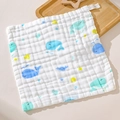 Soft six-layer cotton gauze baby towel with cute blue whale and yellow shell pattern - Blue Whale