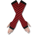 Long fingerless red and black striped knitted gloves for punk style costumes - Black Red Striped Sleeve Covers