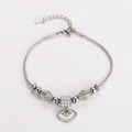 Detalle de pulsera de cadena de serpiente con colgante de candado de vida y cuenta brillante - Color Acero