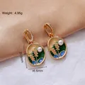Vintage gold oval earrings with floral enamel, pearl drop, and weight details - 【B-21】Oval Color Enamel Pearl
