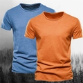 Zomerse heren T-shirt set van slub katoen in de kleuren levendig blauw en oranje - S / Denim Blauw + Geel