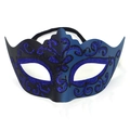 Detail of blue sequin masquerade mask with glitter scroll patterns and elastic strap - Painted Mask [Blue Black]