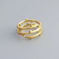 Gouden ring met drie lagen van s925 zilver met een rustiek tak- en doornpatroon - Verstelbaar Open / Goud