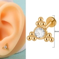 Gold plated 316L stainless steel labret stud with crystal cluster and 8mm bar length - Center Zircon Surrounded by Gold Beads Style (5)