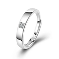 Minimalist silver adjustable ring featuring a square-cut sparkling gemstone inlay - Adjustable Open / Men's Style (Silver/Square Zircon)