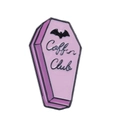 Broche en émail cercueil rose et violet avec chauve-souris en alliage de zinc - Cercueil chauve-souris rose violet Coffin Club