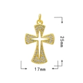 18k gold plated cross pendant with micro-pave cubic zirconia, 25mm x 17mm size - Style 2