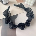 Serre-tête élégant en tulle noir avec design plissé et bords ondulés pour femme - Noir