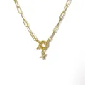 Gold paperclip chain necklace with a zircon-encrusted letter X pendant for women - Letter X