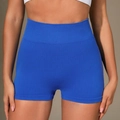 Naadloze high waist yoga shorts in felblauw met geribbelde textuur en buikcontrole - S / Blauw