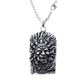 Nordic primitive deity relief pendant in antique silver stainless steel with skull crown - Steel Color With Chain (B1212)