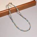 2mm natural tourmaline necklace with light blue beads and golden lobster clasp - XL0096 Light Blue Cylinder Multi Faceted