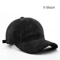 Classic black corduroy baseball cap with a vintage texture and adjustable strap - Black