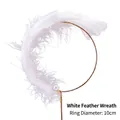 Elegant white feather wreath cake topper with golden ring and pearls, 10cm diameter - White Feather Wreath Topper