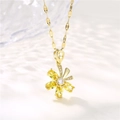 Golden flower pendant necklace with yellow micro-inlaid rhinestones on a 18K gold chain - Flower Pendant Lip Chain / Gold