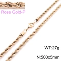 Titanium rose gold twist chain necklace, size 500x5mm with lobster clasp closure - 5mm Width 50cm Length (KN228858-Z)