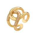 18K vergoldeter geometrischer Ring mit Zirkonia-Besatz und ineinandergreifendem Design - Einstellbar Offen / Goldfarben (14324)