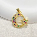 Gold plated moon and star pendant with colorful micro-set zircons in a luxury style - Curved Moon & Stars - Colorful Stones