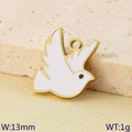 Detailed white dove animal charm in gold plating and white enamel finish, 13mm width - White Enamel Dove Style (KLJ9555-ZLA)