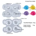 Detail der 4-Fach Silikonform in Fischform mit Maßen und Gewichten der fertigen Harzfiguren - 4-Loch Kugelfisch Form Mit Deckel (Natur) / Halbtransparent