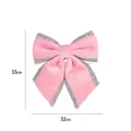 Pink velvet Christmas bow with silver glitter edges, 32cm x 33cm decorative ornament - Large (33x32cm) / Pink