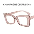 Fashionable retro cat-eye glasses frame in translucent champagne with clear lenses - Clear Lens / Champagne