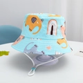 Detail of light blue kids bucket hat with elephant prints and adjustable chin strap - Lake Blue-Elephant
