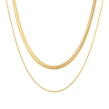 Minimalist gold double layer necklace featuring snake chain and thin link chain on white backdrop - Gold Double Layer Style (NC-845G)