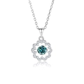 S925 Sterling Silber Kette mit blauem Edelstein und weißen Diamanten im Blumendesign - Moissanit Grüner Stein Stil (FDTD-019) / Weißgold