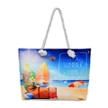 Borsa tote estiva in tela con manici in corda e stampa spiaggia, It's Summer Time - Modello 2 (Tavola da Surf Valigia)