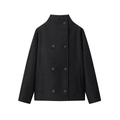 Women's double-breasted wool jacket with stand collar and front pockets in black - S / Black