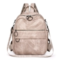 Mochila de viaje vintage beige con textura de PU lavado y detalles de metal - Caqui