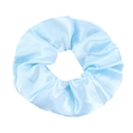 Detailed view of light blue satin scrunchie with silky texture and soft fabric folds - Sky Blue