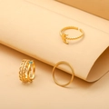 Three-piece titanium steel ring set with gold plating moon and turquoise accents - ZJ022-Moon Turquoise Gold 3-Piece Set