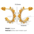 Minimalist gold C-shaped stainless steel earrings with white imitation pearls - Gold (EH468)