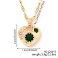 Detailed view of heart pendant necklace with green star zircon and size specifications - Gold Green Zirconia Style (N01206-6)