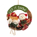 Grande couronne de Noël en rotin avec Père Noël, bonhomme de neige et panneau bois - CX15023 Père Noël Bonhomme de Neige Ensemble