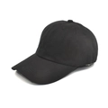 Detailed close-up of plain black cotton baseball cap with six-panel crown and curved brim - M (56-58cm) / Black