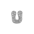 Silver pave letter U charm with white zircon stones for personalized jewelry making - Silver U