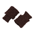 Close-up of brown knit boot cuffs with hollow out pattern and ribbed texture cuffs - One Size / Coffee