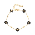 Elegant 18K gold plated titanium steel necklace featuring five black beaded daisy charms - Single Bracelet