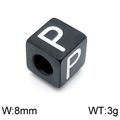 Perle cube noire de 8 mm avec lettre P en acier inoxydable pour création de bijoux - Lettre P Noir (KLJ1181-Z)