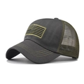 Detail of tactical mesh trucker hat with embroidered American flag and reinforced stitching - Adjustable / US Flag Mesh Cap Army Green